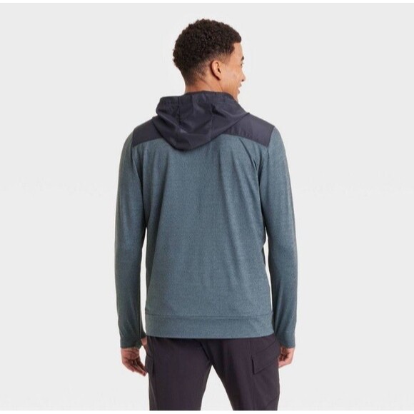 NWT All In Motion Men’s Soft Stretch Hooded Zip Up Jacket Navy Blue- Size XL - Picture 2 of 11